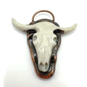 Western Longhorn Cattle Skull pendant with a hard resin skull
